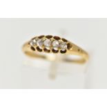 A LATE VICTORIAN 18CT GOLD FIVE STONE DIAMOND RING, designed as a row of five rose cut diamonds,