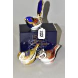 THREE ROYAL CROWN DERBY PAPERWEIGHTS, comprising a boxed Fairy Wren height 9.5cm, a Collectors Guild