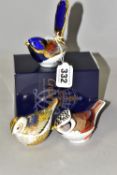 THREE ROYAL CROWN DERBY PAPERWEIGHTS, comprising a boxed Fairy Wren height 9.5cm, a Collectors Guild