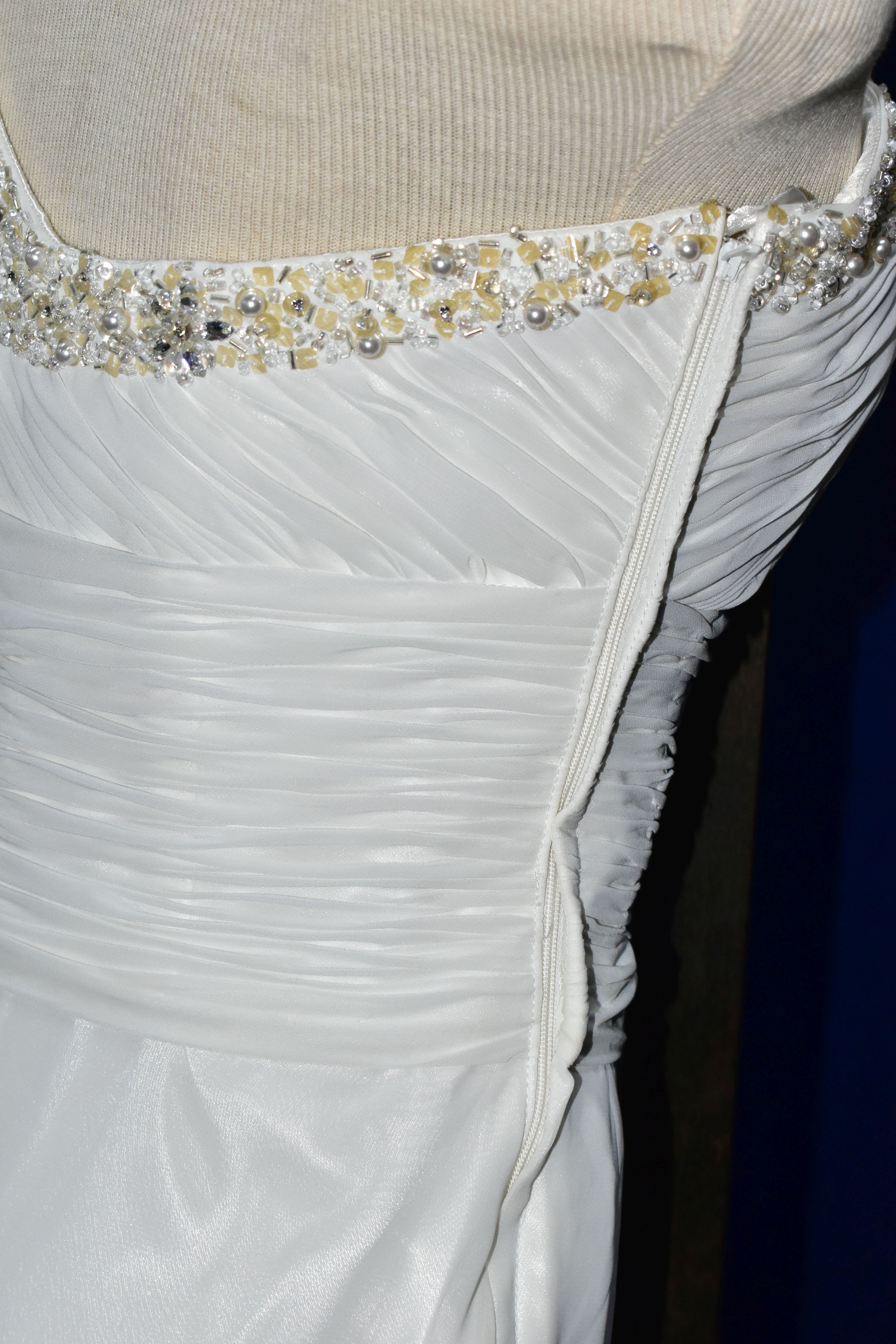 WEDDING DRESS, ruched bodice, one shoulder, ivory, Grecian style, approximate size 8/10 (1) - Image 3 of 5