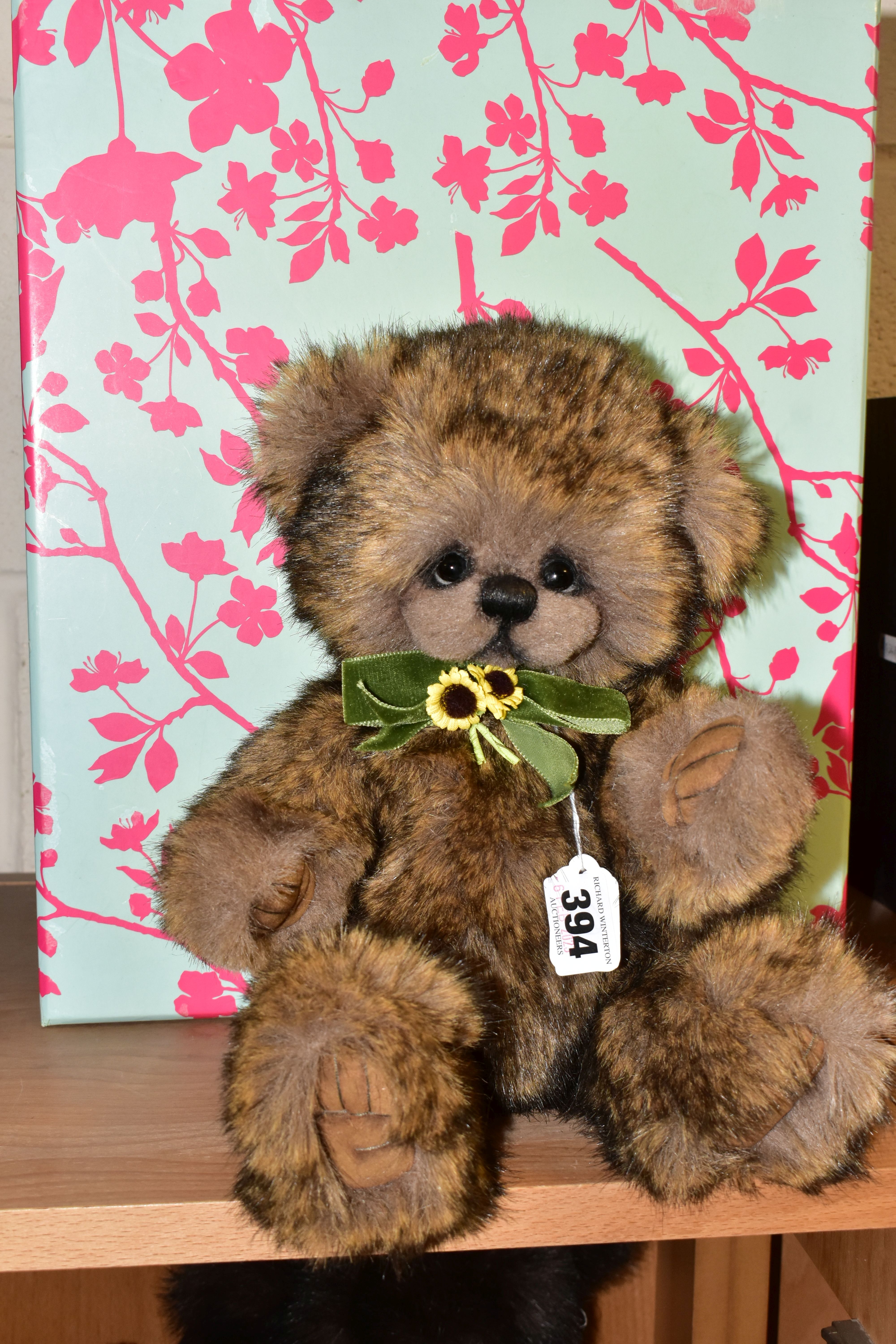 ONE HANDMADE THREE O'CLOCK BEAR, a one off limited edition, light brown and black brindle fur,
