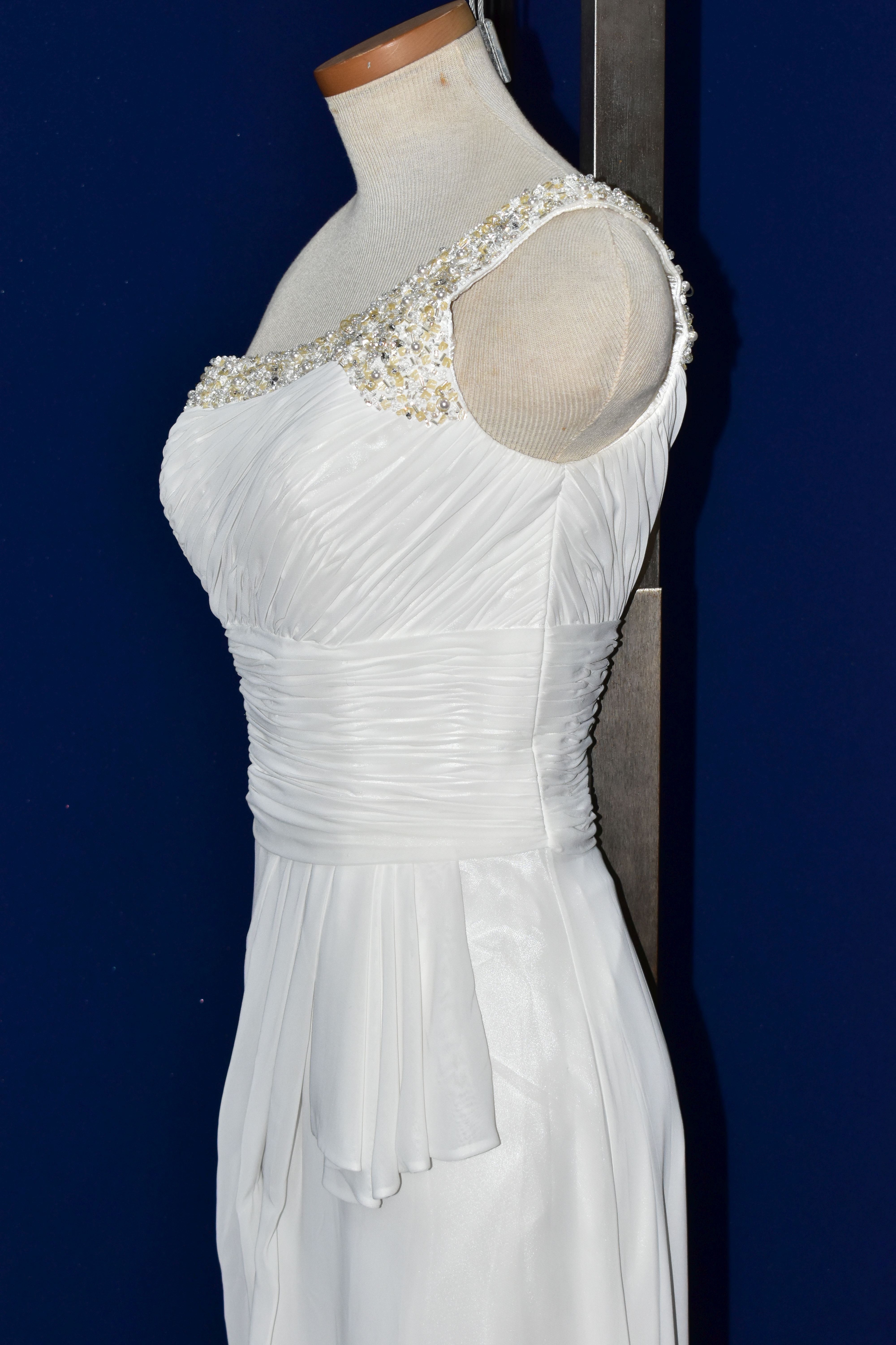 WEDDING DRESS, ruched bodice, one shoulder, ivory, Grecian style, approximate size 8/10 (1) - Image 5 of 5