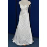 WEDDING DRESS, ivory satin, strapless, beaded appliques, size 10 (1)