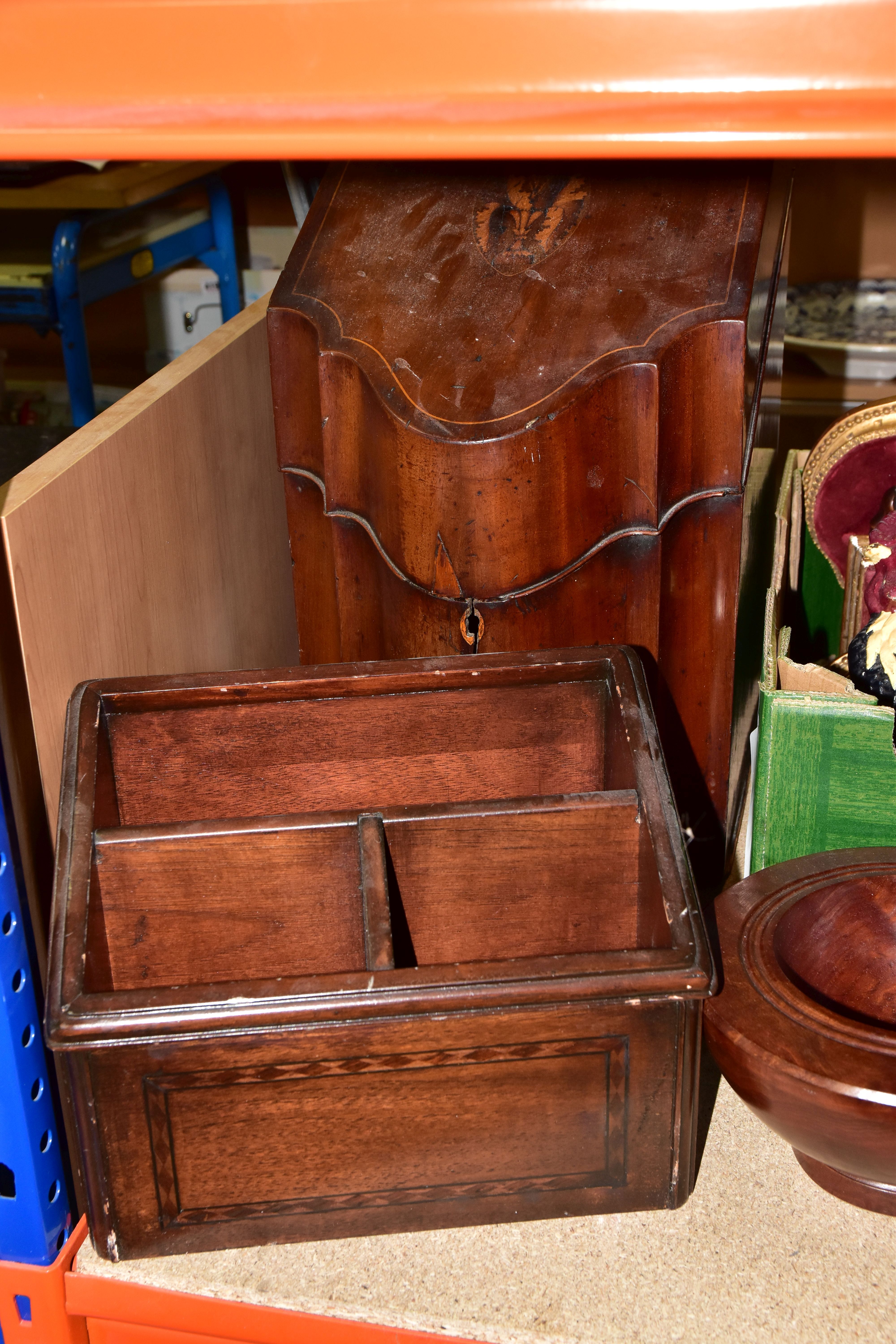 ONE BOX OF TREEN, to include a late 19th Century tea caddy with two separate internal - Image 3 of 7