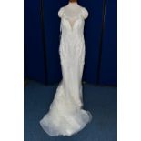 WEDDING GOWN, 'Sophia Tolli' ivory, size 14, beaded appliques, nude coloured netting to bodice,