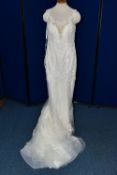 WEDDING GOWN, 'Sophia Tolli' ivory, size 14, beaded appliques, nude coloured netting to bodice,