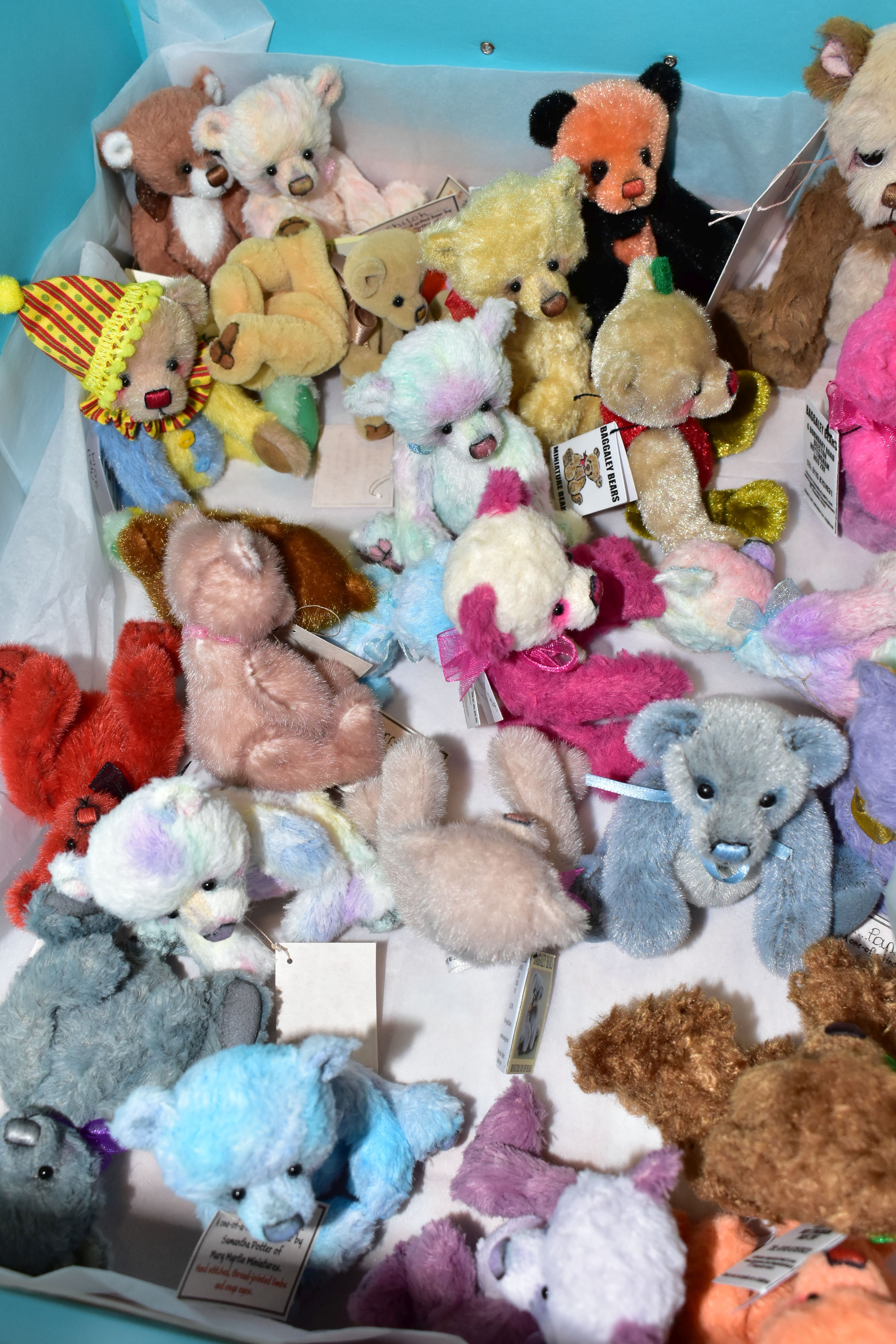 TWO BOXES OF COLLECTOR'S HANDMADE MINIATURE TEDDY BEARS, many one of a kind, comprising - Image 5 of 7