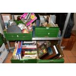 FIVE BOXES OF BOOKS AND MISCELLANEOUS SUNDRIES, to include a collection of Snooker ephemera, a