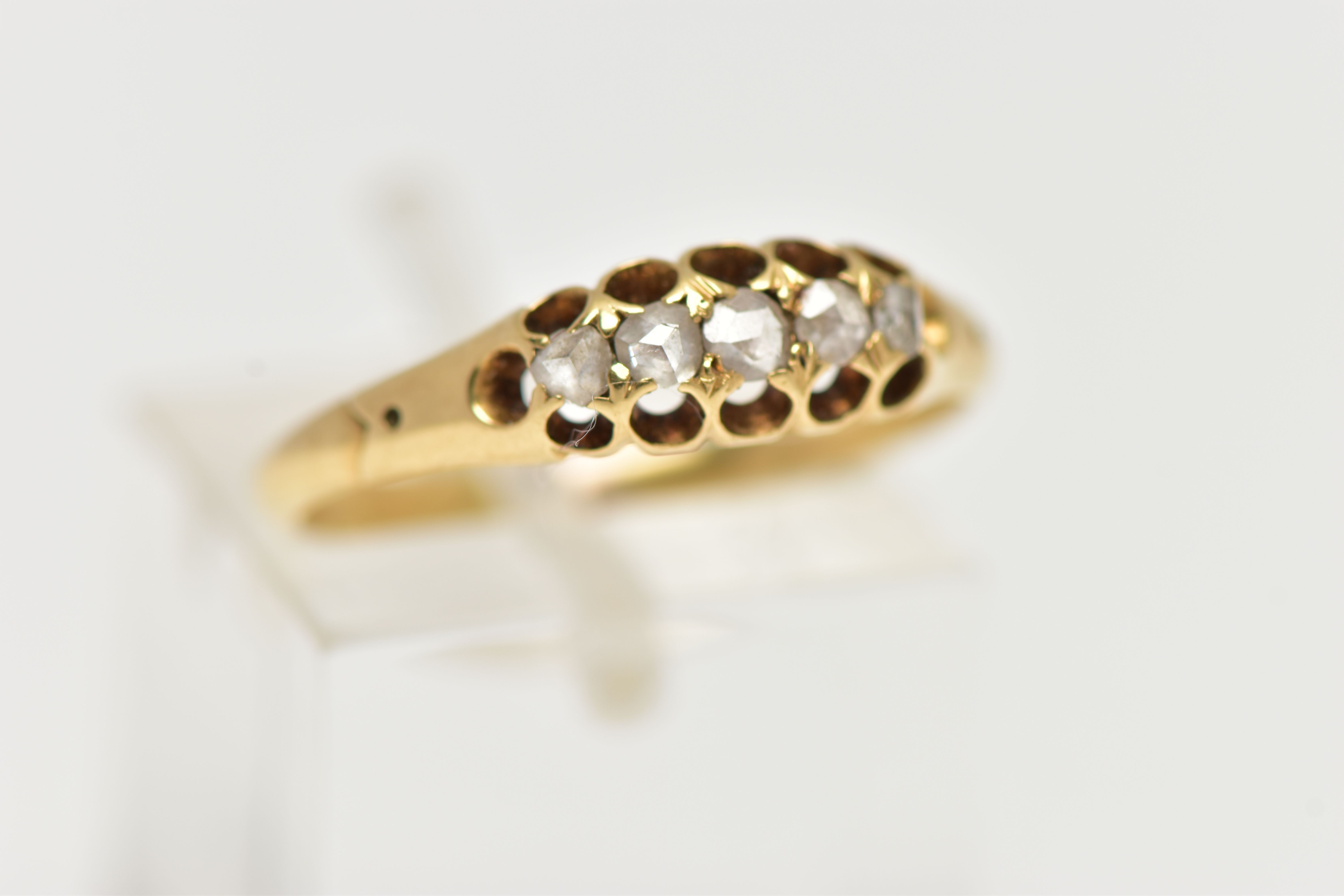 A LATE VICTORIAN 18CT GOLD FIVE STONE DIAMOND RING, designed as a row of five rose cut diamonds, - Image 4 of 4