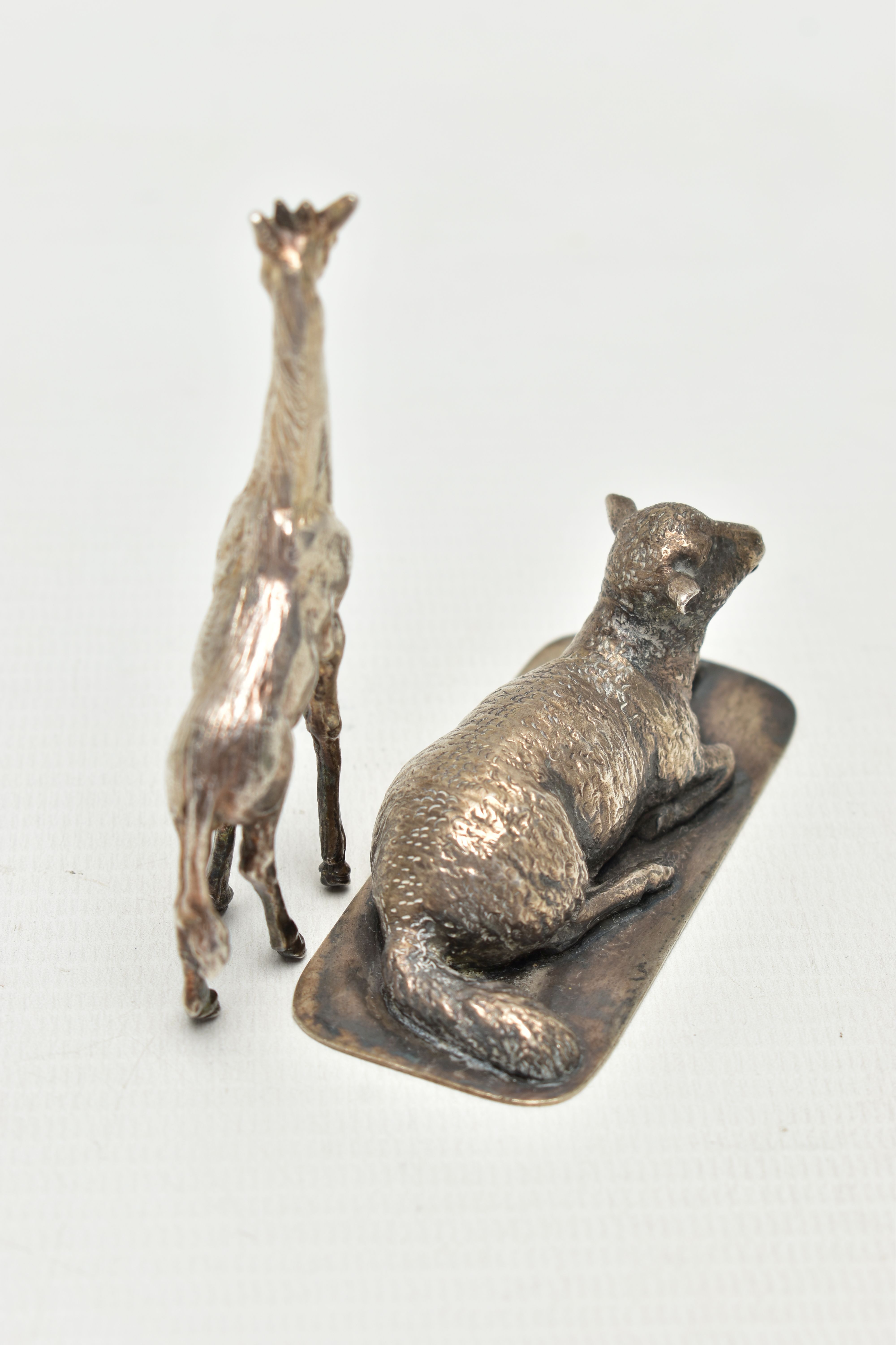 TWO WHITE METAL FIGURES, to include a silver giraff, import marks for London, 1974, approximate - Image 4 of 5