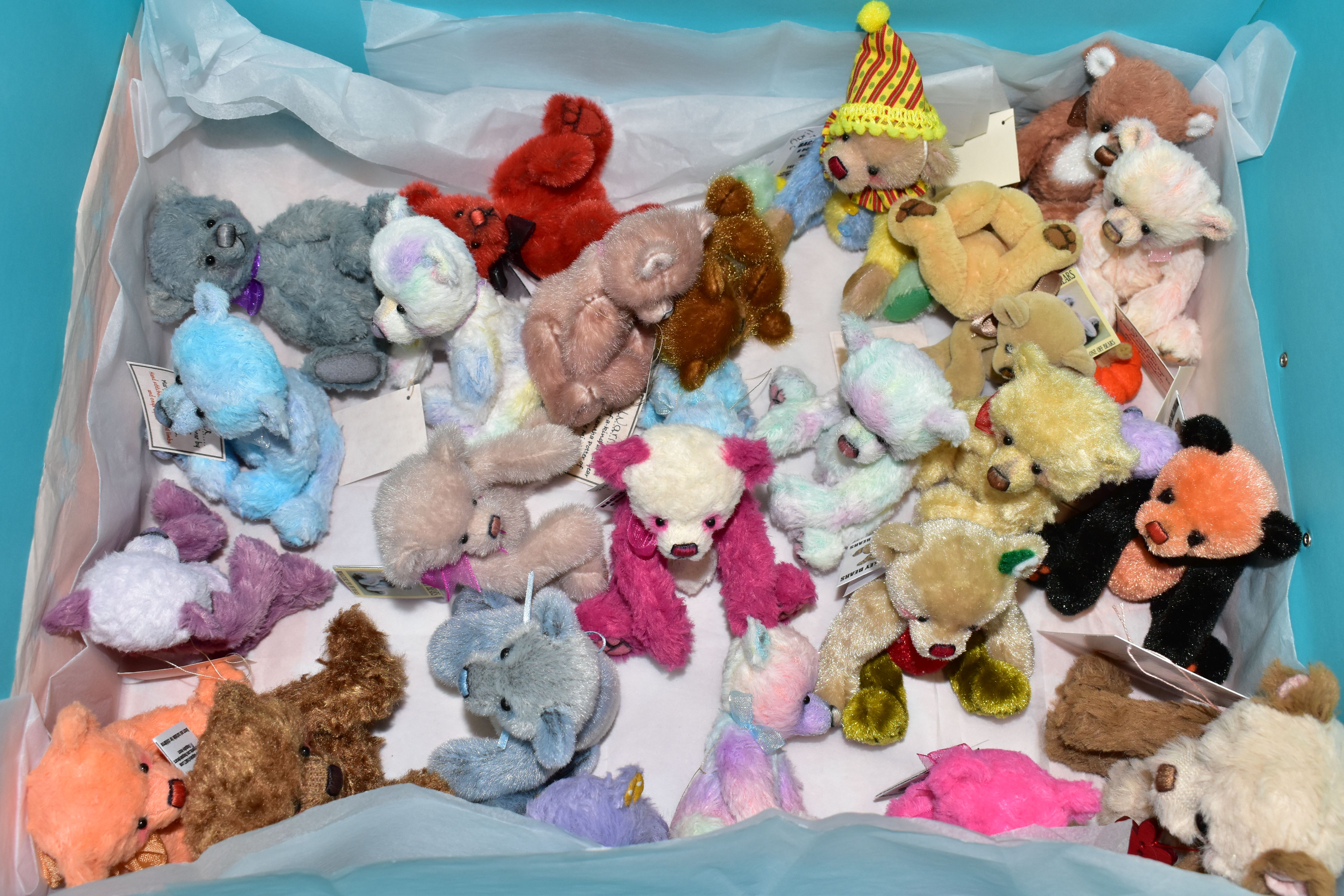 TWO BOXES OF COLLECTOR'S HANDMADE MINIATURE TEDDY BEARS, many one of a kind, comprising - Image 4 of 7