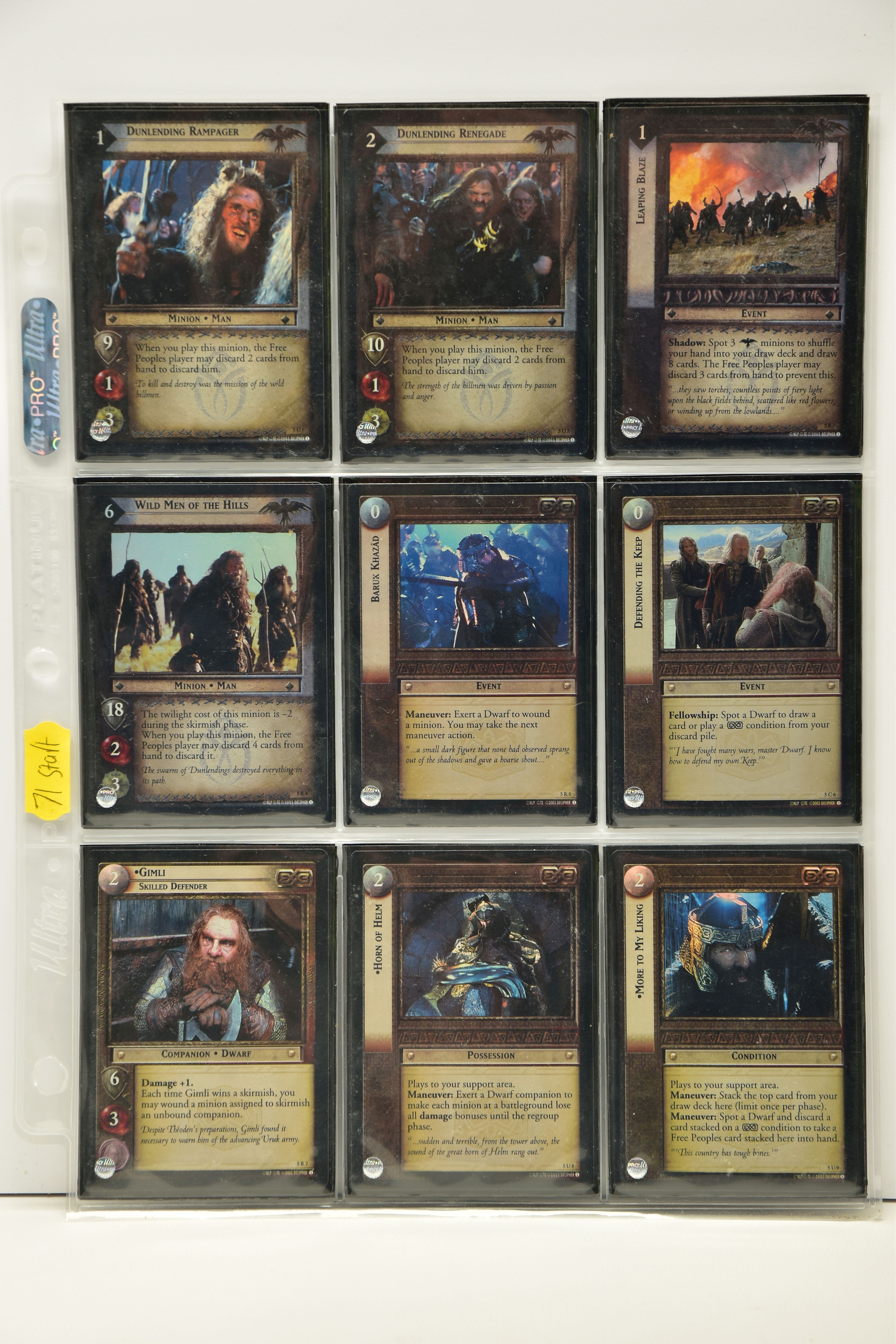 MOSTLY COMPLETE LORD OF THE RINGS BATTLE OF HELM’S DEEP FOIL SET, all cards are present (except card