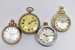 FOUR POCKET WATCHES, to include a gold plated open face 'Federal' pocket watch, white dial, Roman