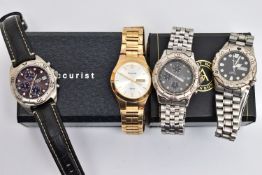 FOUR GENT'S 'ACCURIST' WRISTWATCHES, to include an Accurist WR50, an Accurist chronograph WR5OM,