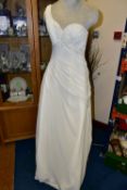 WEDDING DRESS, end of season stock clearance, ivory, off the shoulder, ruched bodice, possibly