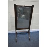 A REGENCY MAHOGANY RISE AND FALL CHEVAL MIRROR, width 66cm x depth 60cm x maximum height 171cm x