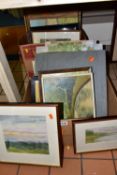 J. WALLEY, TWO BOXES OF OILS, WATERCOLOURS AND SKETCHES ETC, most are landscapes with a couple of