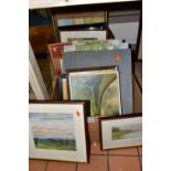 J. WALLEY, TWO BOXES OF OILS, WATERCOLOURS AND SKETCHES ETC, most are landscapes with a couple of