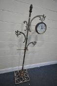 A CAST METAL CONSERVATORY/OUTDOOR FLOOR STANDING CLOCK, height 190cm (condition - clock faces need