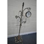 A CAST METAL CONSERVATORY/OUTDOOR FLOOR STANDING CLOCK, height 190cm (condition - clock faces need