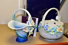 TWO FRANZ PORCELAIN BASKETS, comprising a pierced 'Full Bloom Pansies' basket FZO1097 limited