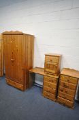 A PINE DOUBLE DOOR WARDROBE, width 86cm x depth 87cm x height 188cm (condition:-surface scratches) a