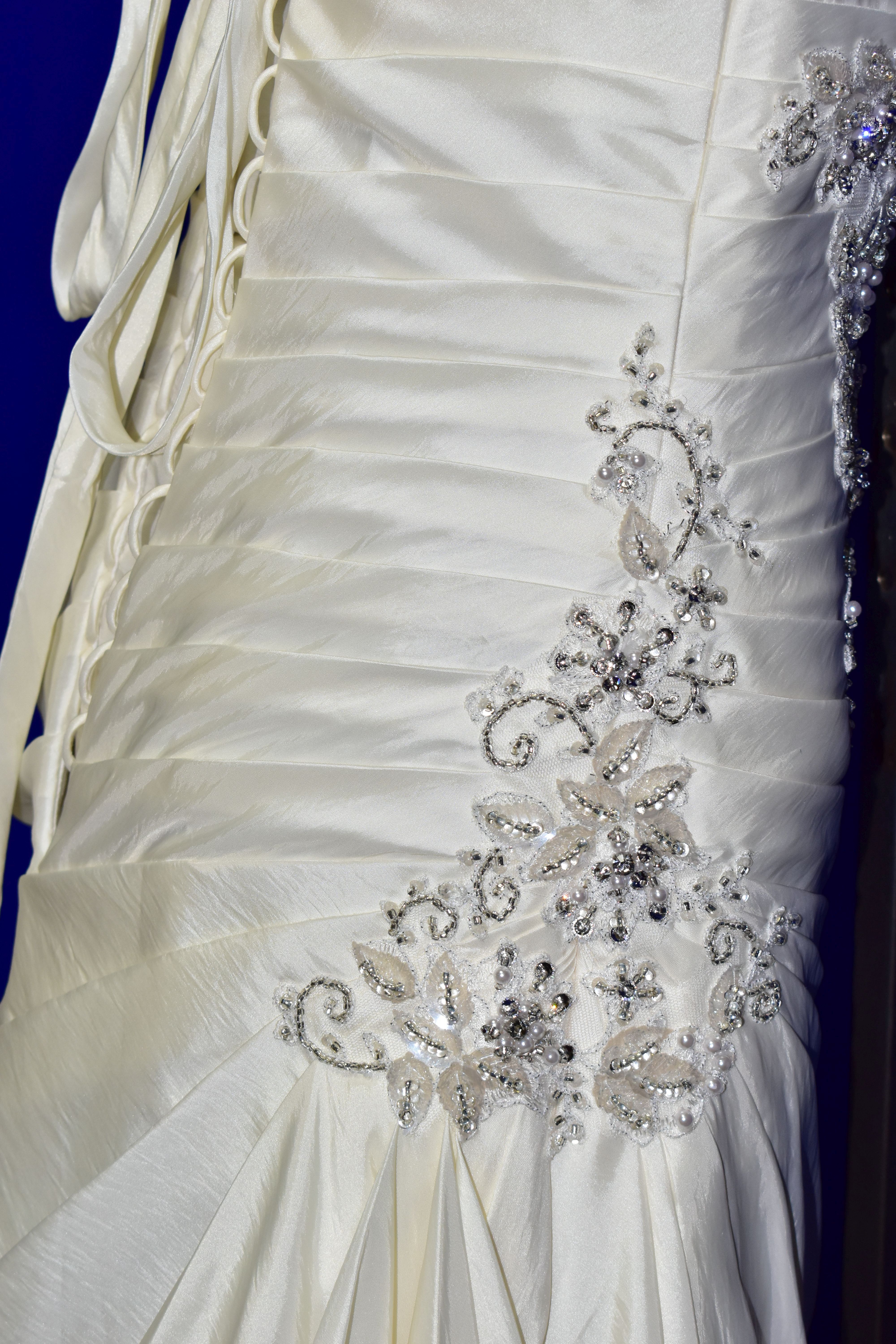 WEDDING DRESS, end of season stock clearance (may have slight marks) Ivory satin pleated, size 8, - Image 13 of 14