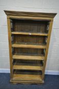 A MANGOWOOD AND WROUGHT IRON OPEN BOOKCASE, width 97cm x depth 41cm x height 181cm (condition:-