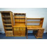 A SELECTION OF PINE FURNITURE, to include a desk with four assorted drawers, a dresser, a corner