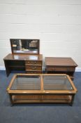AN OAK DRESSING TABLE with three drawers and swing mirror, width 111cm x depth 46cm x height