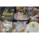 SIX BOXES AND LOOSE SEWING MACHINE, FABRICS AND HABERDASHERY, to include a cased Bernina 600