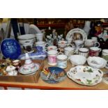 A SELECTION OF DECORATIVE GIFT WARES ETC, to include Coalport commemorative mugs - Ironbridge, Royal