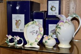 FIVE PIECES OF BOXED FRANZ PORCELAIN, in the Sweet Pea pattern, comprising jug FZ00411, height 21.