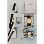 A SELECTION OF WRISTWATCHES, to include a boxed gents 'Skagen' automatic watch, together with six