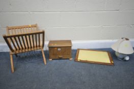 A SELECTION OF OCCASIONAL FURNITURE, to include an oak sewing box with contents, a folding beech