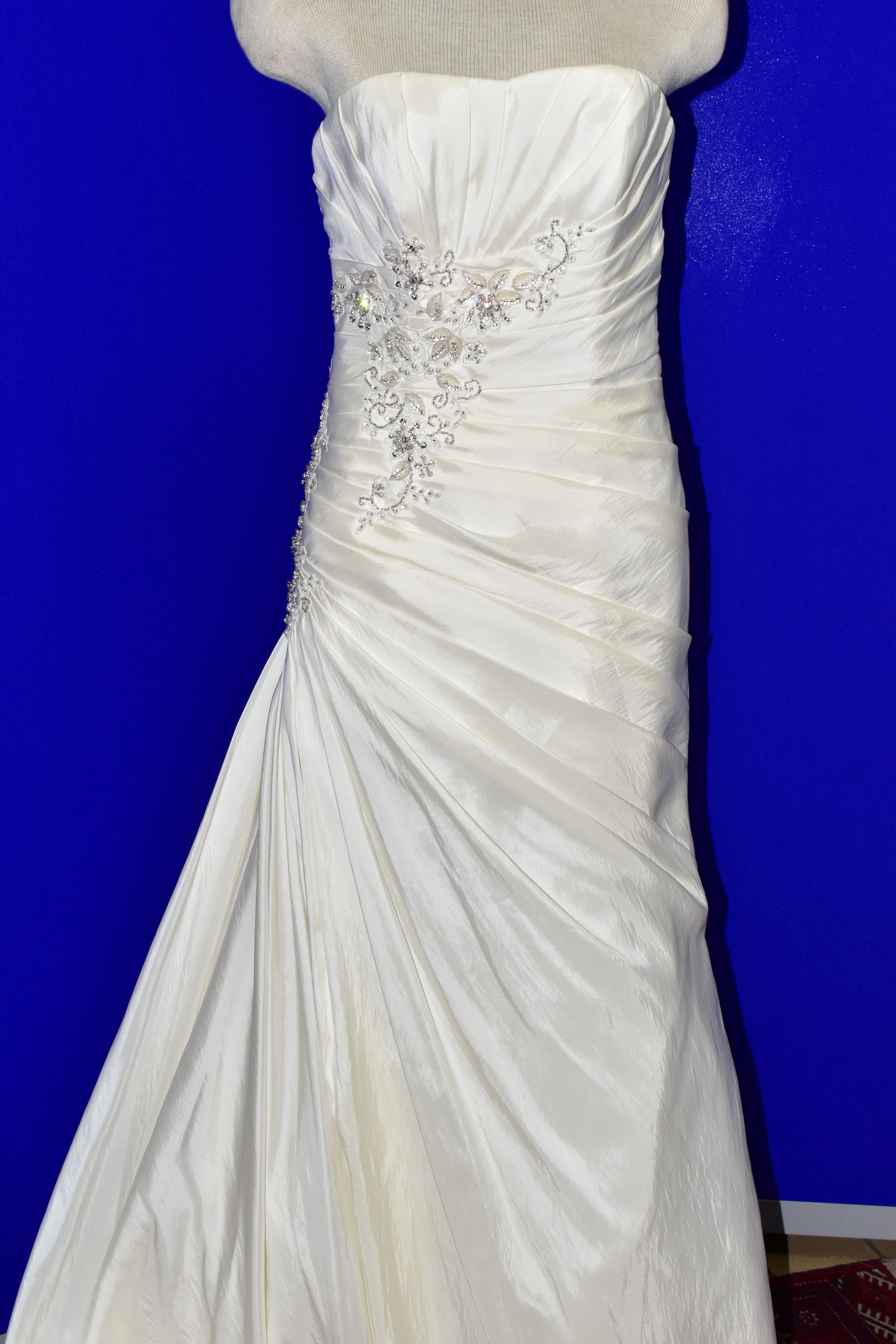 WEDDING DRESS, end of season stock clearance (may have slight marks) Ivory satin pleated, size 8, - Image 2 of 14