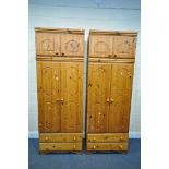 TWO MODERN PINE WARDROBES, with top boxes, width 80cm x depth 54cm x height 225cm x height minus top