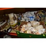 FOUR BOXES OF CERAMICS, SEASHELLS AND MARBLE CHESS SET, a mid-century West German jug 407, height