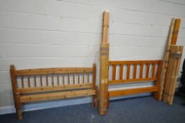 TWO MODERN PINE 4FT6 BEDSTEAD, with side rails and slats