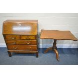 A MAHOGANY BUREAU, with four drawers, 84cm x depth 42cm x height 101cm, with one key, and a Georgian