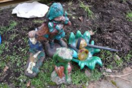 GARDEN ORNAMENTS comprising two fairy ornaments, a frog and a Lilypad (4)
