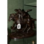 A BRONZED SCULPTURE OF A RACEHORSE AND JOCKEY, after Pierre Jules Mene (1810-1879), depicting