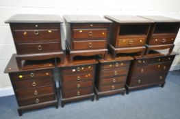 A COLLECTION OF STAG MINSTREL BEDROOM CHESTS, comprising a low chest of five drawers, three small