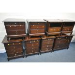 A COLLECTION OF STAG MINSTREL BEDROOM CHESTS, comprising a low chest of five drawers, three small