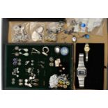 AN ASSORTMENT OF SILVER AND WHITE METAL JEWELLERY, to include an oval St Christopher pendant, a
