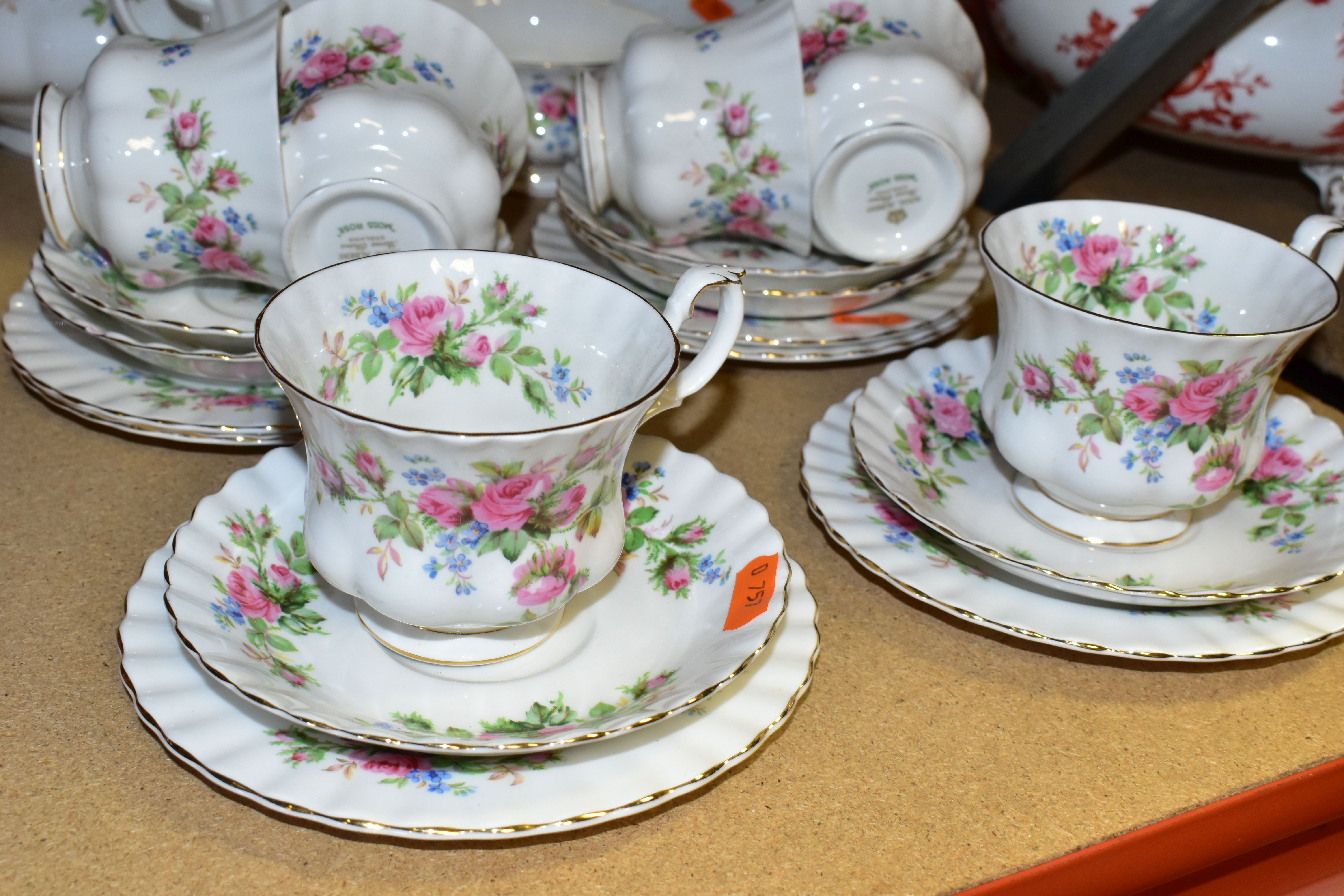 A TWENTY TWO PIECE ROYAL ALBERT 'MOSS ROSE' PATTERN TEA SET, comprising a teapot (small firing crack - Image 2 of 4