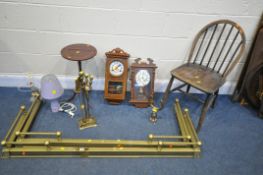 A SELECTION OF OCCASIONAL FURNITURE, to include two brass extending fenders, a companion set,