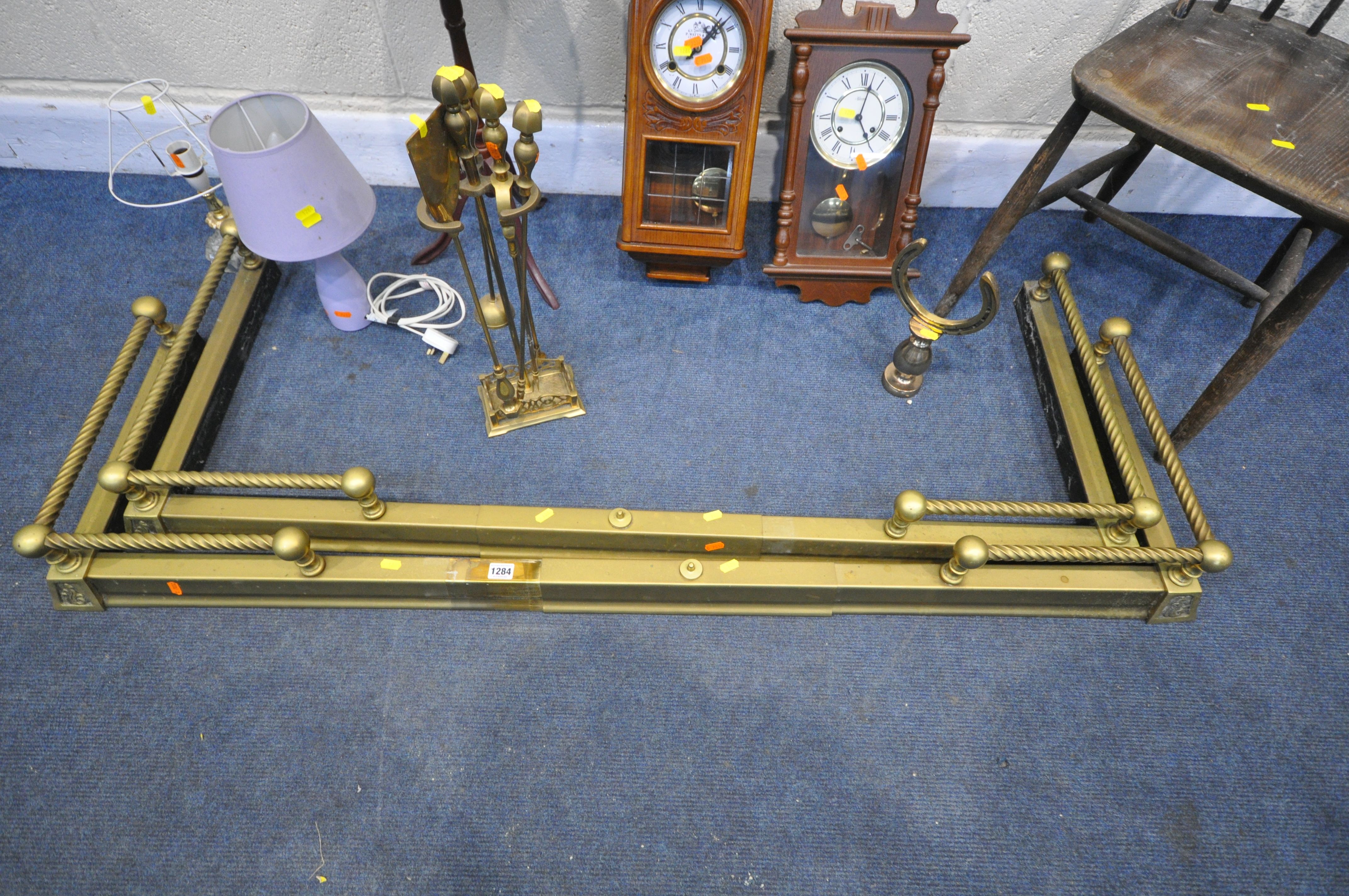 A SELECTION OF OCCASIONAL FURNITURE, to include two brass extending fenders, a companion set, - Image 4 of 4