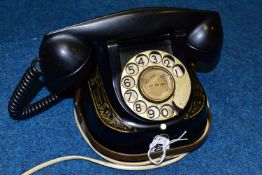 A BELGIAN MADE BELL TELEPHONE, c.1950's black painted metal body with gold detailing, gilt dial