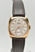 A GENTS 9CT GOLD 'VERTEX' WRISTWATCH, manual wind, round silver dial signed 'Vertex Revue', gold